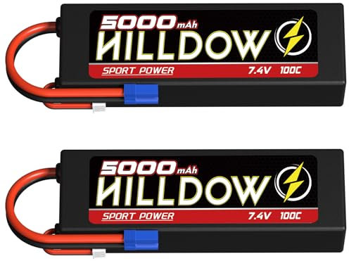 RC Batterie 2S LiPo Akku 7,4V 5000mAh 100C Hardcasee mit EC3 Stecker für 1/8 1/10 RC Fahrzeuge Car Slash RC Buggy Truggy RC Flugzeug UAV Drohne (2 Packs)