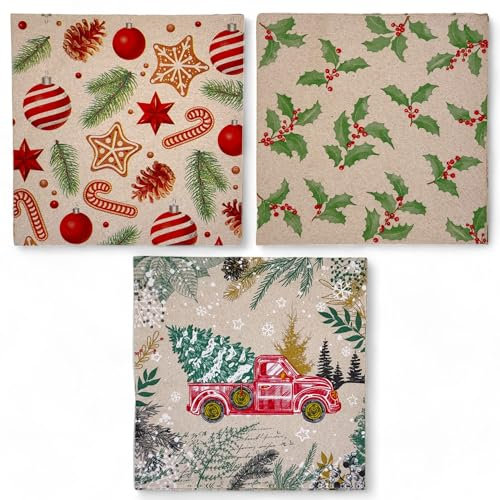 MIJOMA Motivservietten Weihnachten - Festlich, 3-lagig, Set à 48 Stück | Dekorative Papierservietten für Weihnachtsfeiern | Verschiedene Designs, Chlorfrei, Wasserbasis Farben (Motivmix 8, 33x33cm)