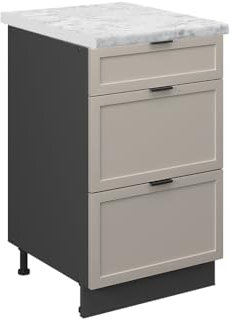 Vicco Küchenschränke Fame-Line, Schubladenschrank für die Küche, GrauBeige, 50 cm, AP Marmor