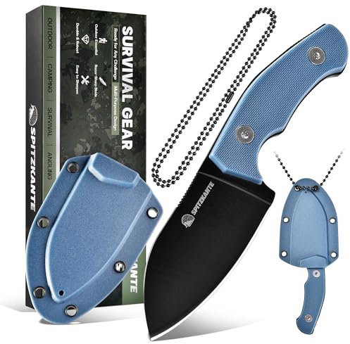 SPITZKANTE Touch Neck Knife P-DA, 5Cr14MoV in acciaio a manico pieno, mini lama fissa, lunghezza lama 7,1 cm, con catena a sfera ABS