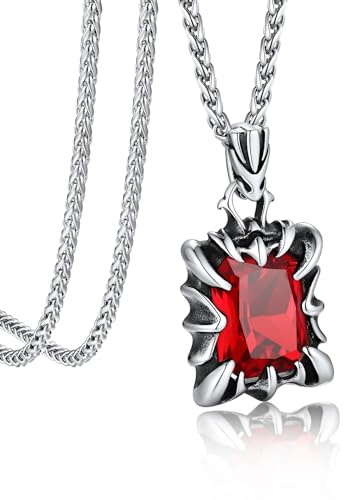 Bandmax Herren Kette mit Stein Männer Edelstahl Halskette mit Anhänger Stein Rubin/Blau/Grün/Schwarz Punk Kettenanhänger Accessoires Gothic Schmuck für Freund Ehemann