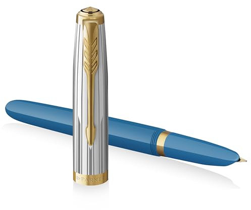 Parker 51 Premium Collection Fountain Pen | Turquoise with Gold Trim| Fine Nib | Gift Boxed