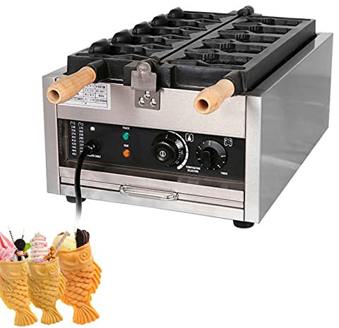 Taiyaki - Plancha para hacer gofres de pescado, máquina eléctrica Taiyaki, máquina de gofres de uso comercial o helado, revestimiento antiadherente, fabricante de taiyaki de acero inoxidable, listo