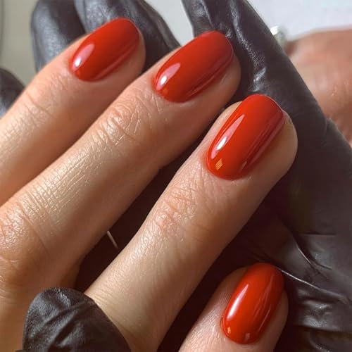 24PCS Short Red Press On Nails Kit - French Tip Reusable False Nails with Glue and Fake Nail Tools for Women Easy DIY Manicure