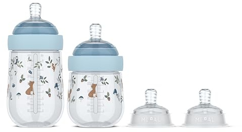 Mepal - Starterset Baby Bottles Mio Little Dutch - 3-piece - Anti-Colic Baby Bottles - Spiral Design Prevents Blocked Teat - Medical Grade Silicone - 165 + 240 ml - Forest Friends