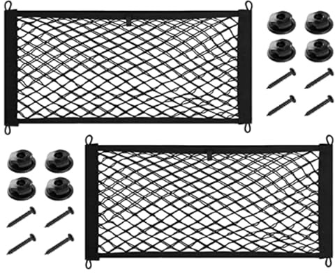 VZU Kofferraumnetz, 2 Stück Gepäcknetz Auto 45x25 cm, Elastisches Auto Organizer Kofferraum Netz inkl. 4 Adapter und Schrauben, Universell für Wohnmobil, SUV, PKW und LKW