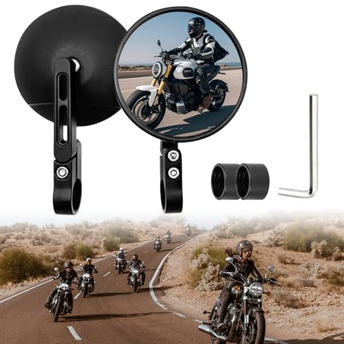 2 Stück Motorrad Spiegel, Lenkerendenspiegel E24 Geprüft, 360° Drehbar Supermoto Spiegel Runde & Groß Durchmesser Kompatibel mit Meisten Motorrädern, ATV, Scooter, Roller