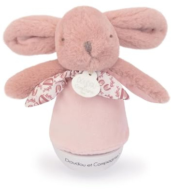 DOUDOU ET COMPAGNIE - Veilleuse Musicale Culbuto Lapin Rose pour Bébé – Peluche Doudou Apaisante avec Mélodie Douce – Lumière Tamisée pour Nuit Sereine – Idée Cadeau Naissance - DC4194