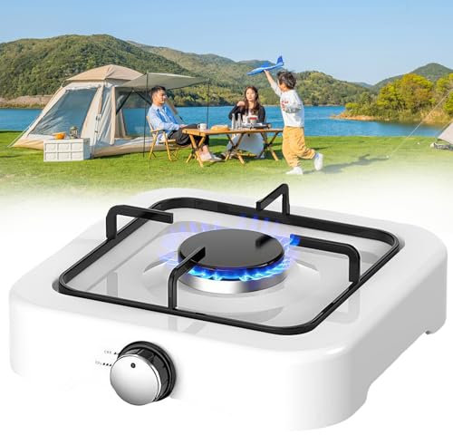Camping Gas Stove, Portable 2,2 KW Burner à Gaz Cuiseur à Gaz HOB, Contrôle De La Température Réglable, Système D'allumage Automatique, Poêle à Camping à Gaz Portable pour Le Barbecue du Patio White