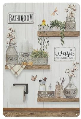 Retro-Metall-Blechschild, Vintage-Stil, Badezimmerdekoration, Aluminiumschilder, Bauernhaus, Blume und Schmetterling, Badezimmer-Poster, Einmachglas, Blumenbild, Druck, Dekoration für Badezimmer,