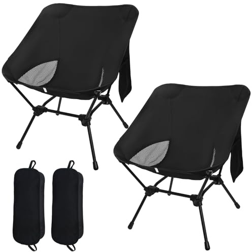 Omtofo 2 Stücke Campingstuhl Faltbar, Ultraleicht Kleiner Faltstuhl, Verstellbare Höhe, Mit Seitentaschen, Campingstuhl Kleines Packmaß Für Picknick Angeln Garten Wandern Sport Outdoor Rucksackreisen