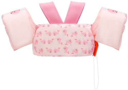 MoKo Chaleco de Natación para Niños de 20-50 lbs, Flotadores de Piscina de Dibujos Animados con Diseño en Forma de Y, Correas de Seguridad y Silbato de Emergencia, Ballena Rosa