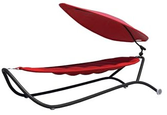 LECO-Luxus-Hängematte Gloria – stilvolle Hängematte mit Schattenspender und Rollen - Gestell Stahlrohr – Textil Oxfordgewebe (Rot)