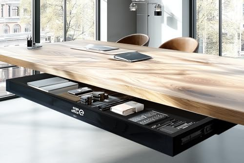 Ergo Office ER‑302 Flache Untertisch‑Schublade 758 mm | Robuste Kunststoff‑Schublade mit Stahlführungen bis 10 kg | Platzsparender Arbeitsplatz‑Organizer für Büro & Home‑Office (Schwarz)