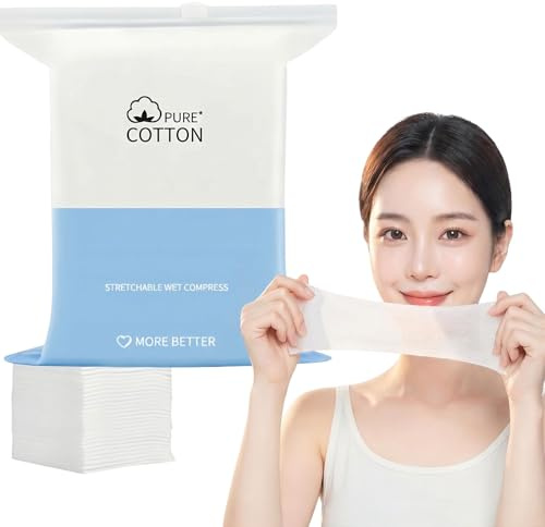 200PCS Makeup Cotton Pads with Hole Stretchable Wet Compress Cosmetic Face Pads Tear Mask Paper Moisturizing Facial Sheets Makeup Remover Wipes (100 Open + 100 Unopened Holes)