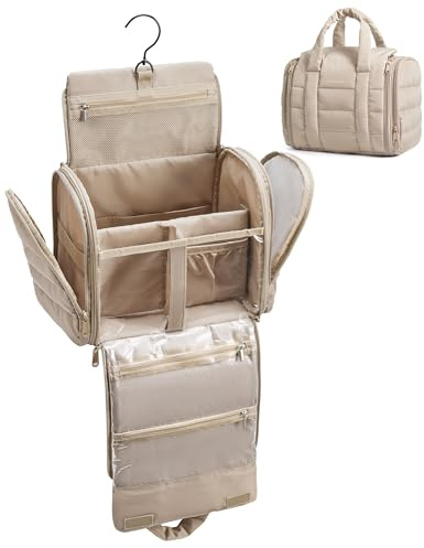 BAGSMART Kulturbeutel zum Aufhängen Groß Kulturtasche Damen für Reise | Doppeltes Reißverschlussfach, wasserabweisend, 4 Fächer, Aufhängehaken, 28x23x18cm, für Reise, Fitness, Camping