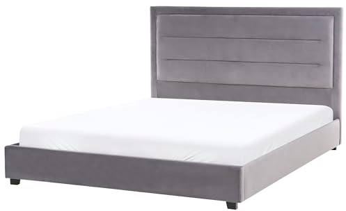 Beliani Velvet Bed with a Headboard EU King Size 5ft3 Upholstered Dark Grey Rouen