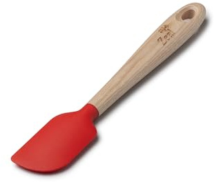Zeal Silicone Spatula with Ash Wooden Handle – 19cm Non-Scratch, Heat-Resistant Cooking & Baking Spatula for Mixing, Scraping & Folding (Red)