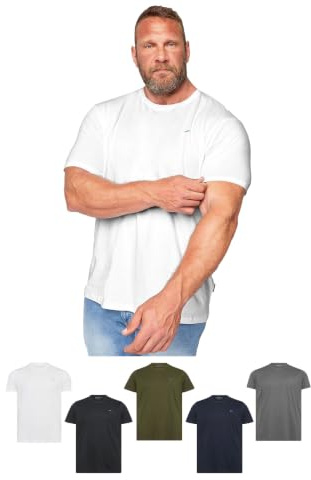 BadRhino Big & Tall 5 Pack Black/White/Navy Blue/Green/Grey Extra Long Core T-Shirts - Men's - Plus Size Curve