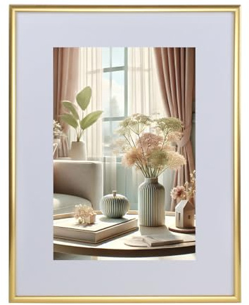 KM FOTO New Lifestyle Kunststoff Bilderrahmen mit Passepartout & Klarglas Hoch- & Querformat: Farbe: Gold | Format: 30x40