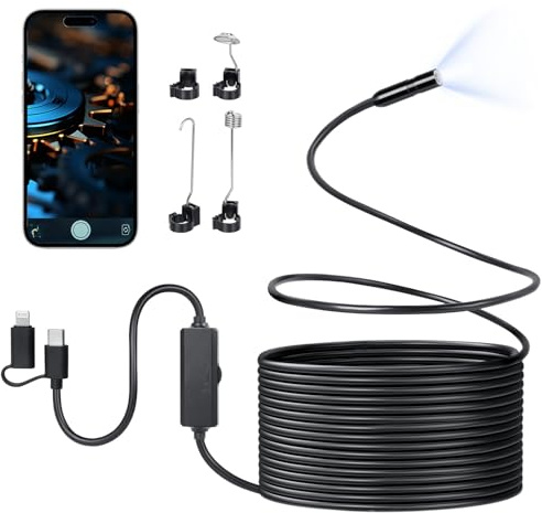 AiQInu Endoscopique D'inspection Serpent 1920P HD, IP67 Étanche, Caméra avec 8 Lumières LED pour Smartphone Android et iOS, Idéal pour Inspection Électrique, Canalisations et Véhicules (32.8 FT/10M)