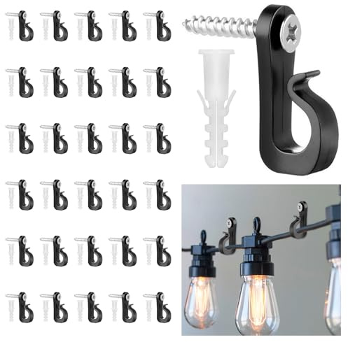 Leikedun 30 Stück Lichterkette Haken, Weihnachtslicht Hakens, Kabelclips mit Schrauben, Haken zum Schrauben für Garage, Neujahr, zum Aufhängen von Lichterketten, Terrassenlichtern (30)