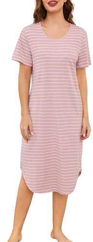 Sopesil Camicia da Notte Donna Manica Corta Camicia da Notte Estiva a Righe con Scollo Rotondo e Tasches Vestiti per Casa Donna Taglie S-XXL