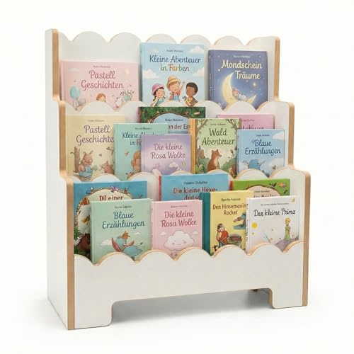 TukuTuk Montessori Kinderregal Weiß – Stabiles Bücherregal für Kinder – Regal für Spielzeug und Bücher – Erhältlich in 63, 73, 83 cm Breite (63cm)