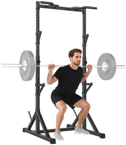 SPORTNOW Power Tower freistehend Dip Station mit Langhantelablagen Stahl | Kraftturm bis 200 kg Squat Rack Multifunktionale Klimmzugstange Schwarz