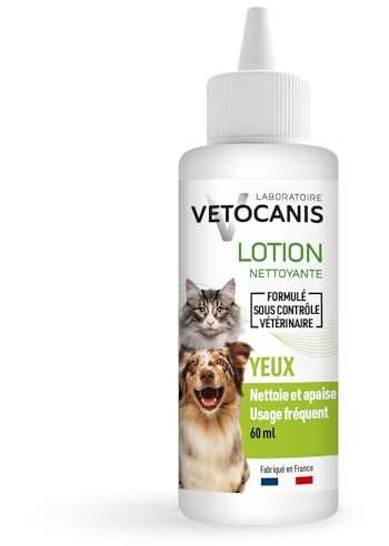 Vetocanis | Gouttes Yeux Chien et Chat 60ml | Hygiène du Chien et du Chat Toutes Tailles et Tous Âges | Lotion pour Yeux Hydratante , Blanc (L'emballage peut varier)