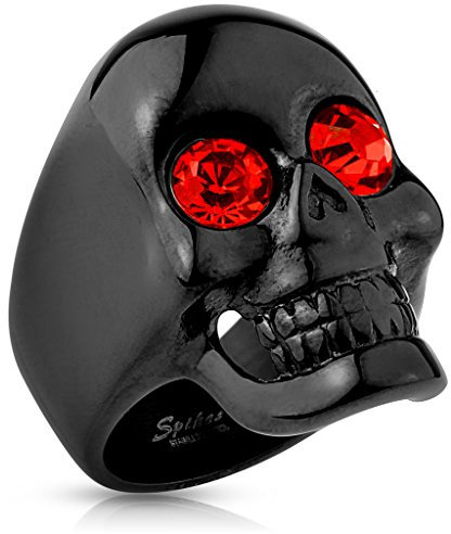 BlackAmazement Totenkopf Ring Schwarz Black Skull Augen Rot CZ Edelstahl Massiv Biker Herren (63 (20.1))