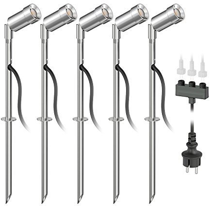 ledscom.de LED Gartenstrahler Spico mit Erdspieß für außen IP44 je 125lm kalt-weiß 5er Set