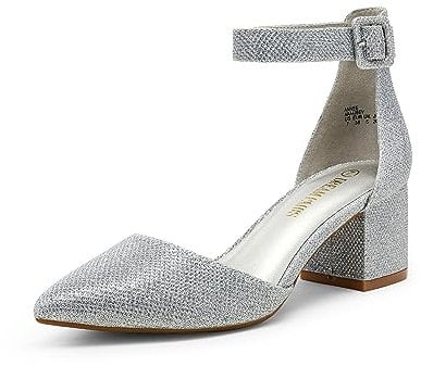 DREAM PAIRS Escarpins Femme à Talon Bloc avec la Semelle Extérieure Antidérapante TPR et Boucle Réglable Chaussure Confortable Classique,Size 38.5,Argent Paillettes,Annee