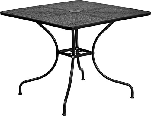 Table de patio carrée noire noire en acier avec trou pour parasol Flash Furniture Oia Commercial Grade 35.5