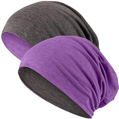 Hatstar® 2in1 Reversible Unisex Beanie | Damen und Herren Mütze | Übergangsmütze für Frühling und Sommer | SoftTouch Poly - Baumwolle | leicht & weich (lila meliert/dunkelgrau)