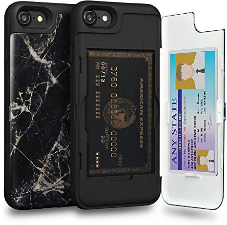 TORU CX PRO for iPhone SE 2022 / SE 2020 / iPhone 8 / iPhone 7 Case Wallet | Protective Shockproof Heavy Duty Cover with Hidden Card Holder & Card Slot | Plastic Mirror Included - Marble