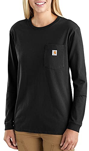 Carhartt Damen Loose Fit, schweres, langärmliges Pocket T-Shirt, Schwarz, XL