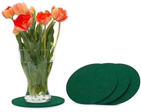 FILU Filzuntersetzer rund 25cm 4er Pack (Farbe wählbar) tannengrün - Untersetzer aus Filz für Tisch und Bar als Glasuntersetzer/Getränkeuntersetzer für Glas und Gläser