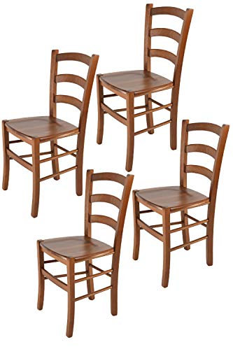 t m c s Tommychairs - 4er Set Stühle Venice für Küche und Esszimmer, robuste Struktur aus lackiertem Buchenholz im Farbton helles Nussbraun und Sitzfläche aus Holz