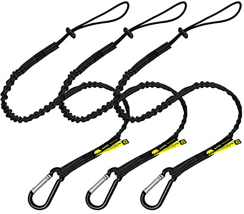 BearTOOLS Tool Lanyard with Standard Spring Carabiner and Adjustable Loop End, 90cm Length, Maximum Weight Limit 8KG / 17.6lb, Fall Restraint with Shock Cord Stopper, 3 Combo Pack (Black 0913S)
