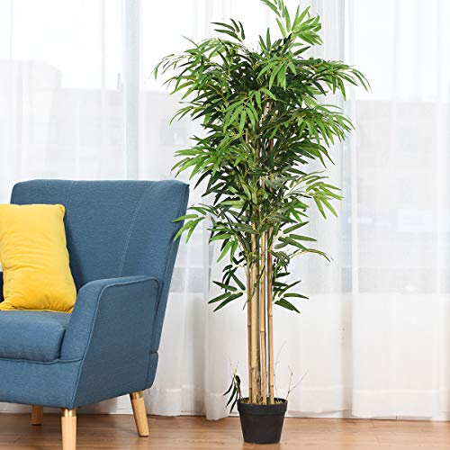 COSTWAY Artificial Trees with Plastic Pot, Fake Decorative Plants, Non Toxic Materials, Lightweight & Easy to Clean, Suit for Home, Office, Lobby, Restaurant (Artificial Bamboo, 150)