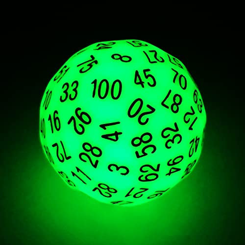 Bescon Super Jade Glow in Dark Polyhedral Dice 100 Sides, Luminous D100 die, 100 Sided Cube, Glowing D100 Game Dice