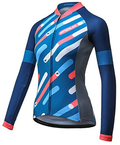 Mysenlan Women's Cycling Jersey Long Sleeve Road Bike Shirt Bicycle Tops Breathable Quick Dry High-Elasticity