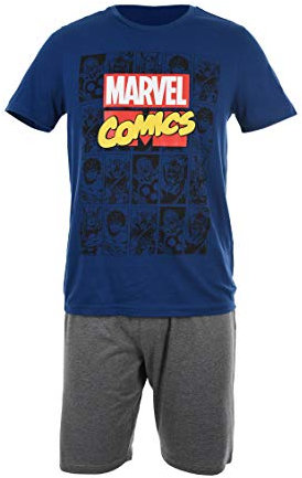 Marvel Avengers Uomo Pigiama Corto (Blu Navy,S)