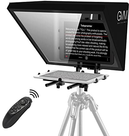 GVM Teleprompters for pad Tablet DSLR Camera Portable 18'' Teleprompter Kit with Remote Control & App,Solid Aluminum Constructions,Colorless Spectroscope,Ultra HD Wide Angle Lens
