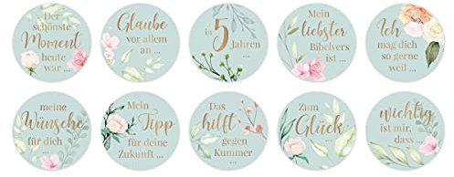 5 Sets Gästebuch Taufe Konfirmation Kommunion Kirche Hochzeit Sticker Aufkleber Fragen selbstklebend Kreis 40mm - Blaue Blumen