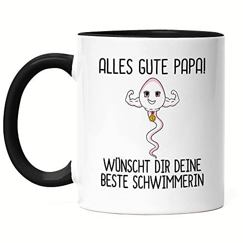 Hey!Print Alles Gute Papa Wünscht Dir Deine Beste Schwimmerin Tasse Schwarz Vatertagsgeschenk Lustiges Motiv Sohn Geschenkidee