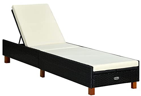 YITHOPI Sonnenliege,Tagesbett,PE-Rattan Liegestuhl,Verstellbare Rückenlehne,für Garten,Terrasse & Balkon,mit Auflage Poly Rattan Schwarz(Leicht Zusammenzubauen)