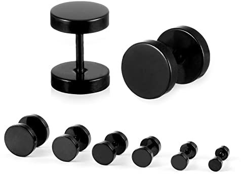 6 Pairs (12 Pieces) Silver Earrings Studs Stainless Steel Ears, Men's Earrings Earrings Studs Set Surgical Steel Fake Ears Plugs Round Barbell Earplugs Flat Disc Earring for Women silver (black)