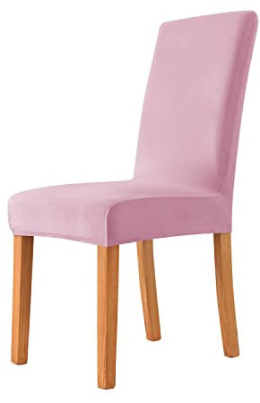 Lot de 2 housses de chaise de salle à manger extensibles en velours doux et en peluche douce pour salle à manger, amovibles et lavables (rose)